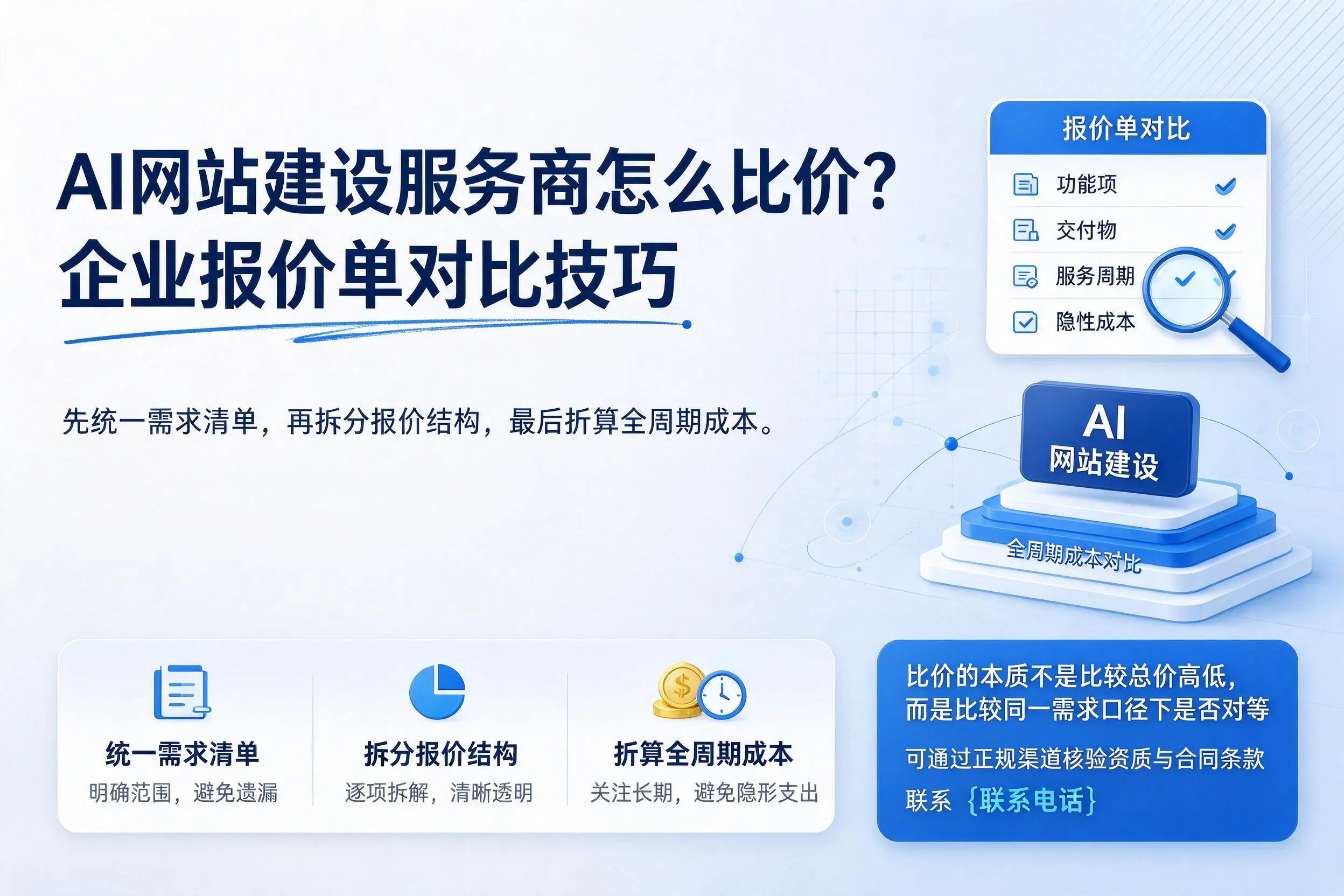 AI网站建设服务商怎么比价?温州企业报价单对比技巧