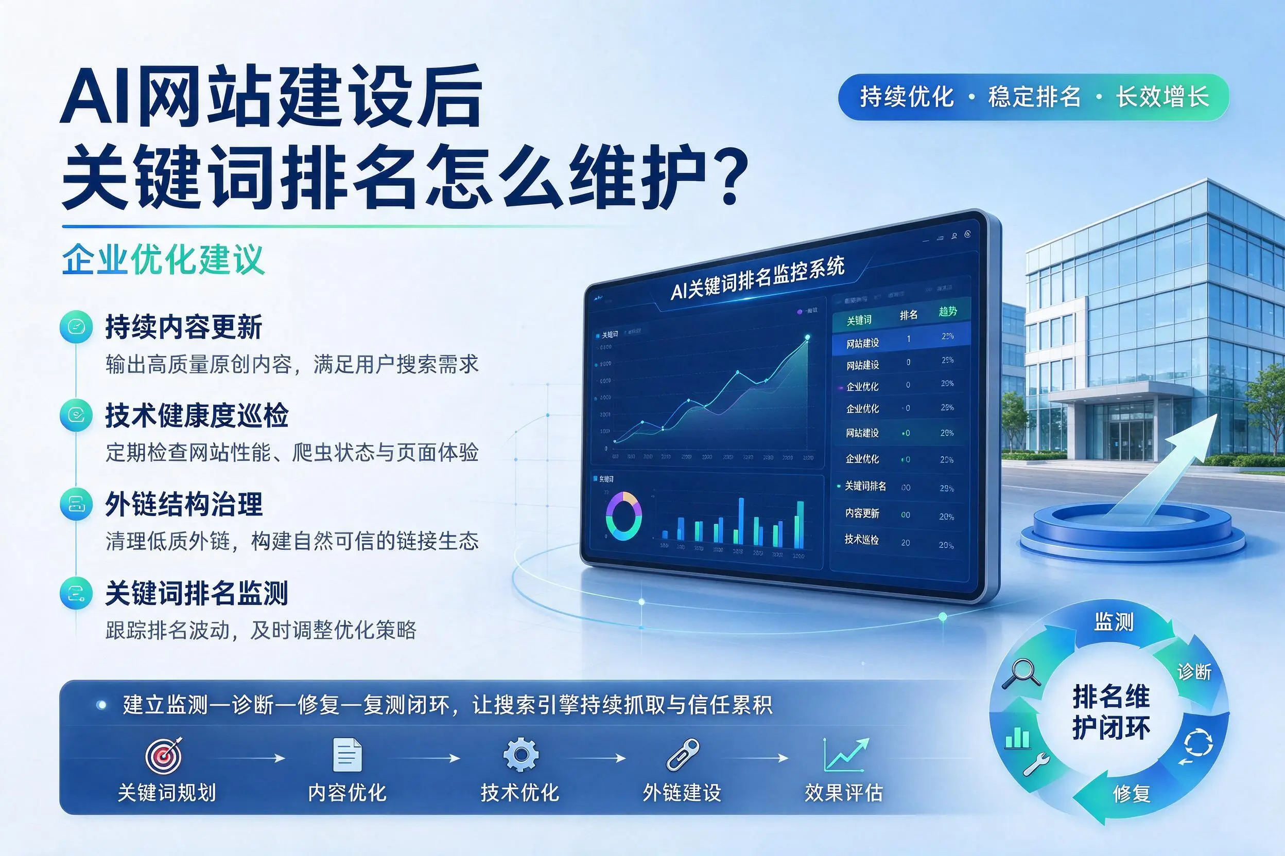 AI网站建设后关键词排名怎么维护?温州企业优化建议